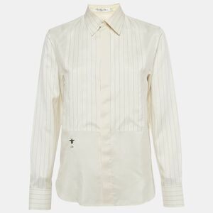 Dior Cream Striped Cd Bee Embroidered Silk Shirt S
